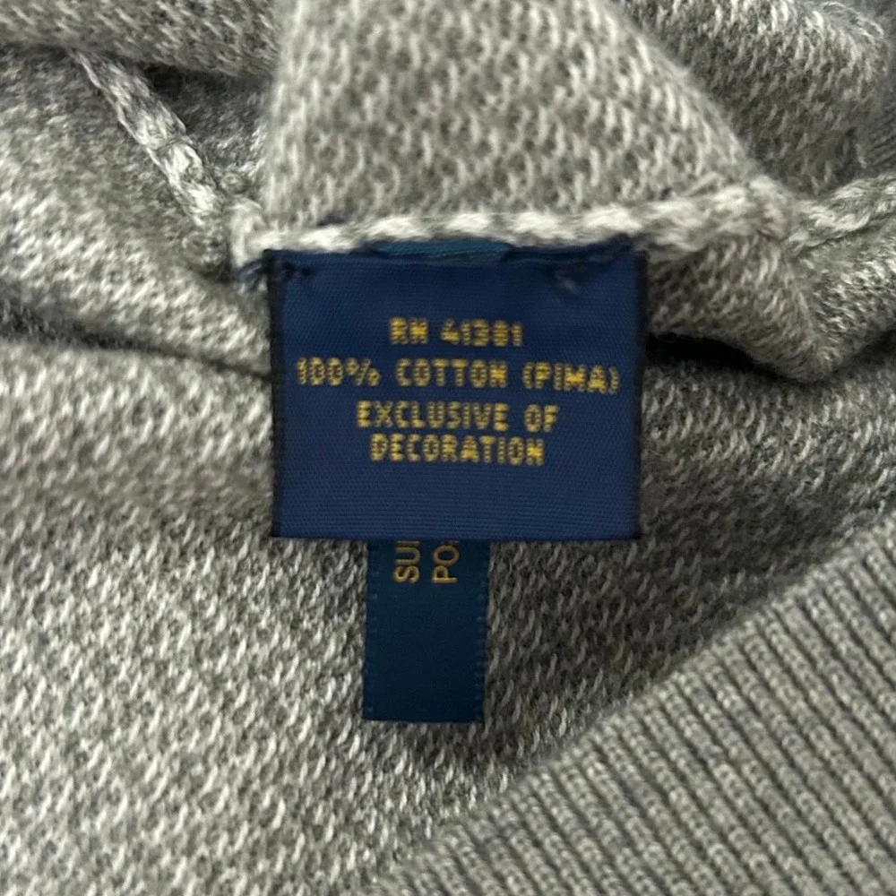 Polo Ralph Lauren Sweater Mens XL Gray Herringbone V-Neck Pima Cotton Pony Logo